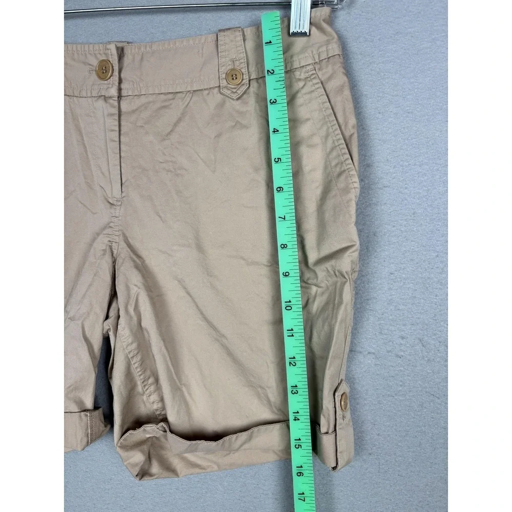 Talbots Shorts Womens 8P Beige Twill Chino Roll Cuff Tab Hem Stretch Casual